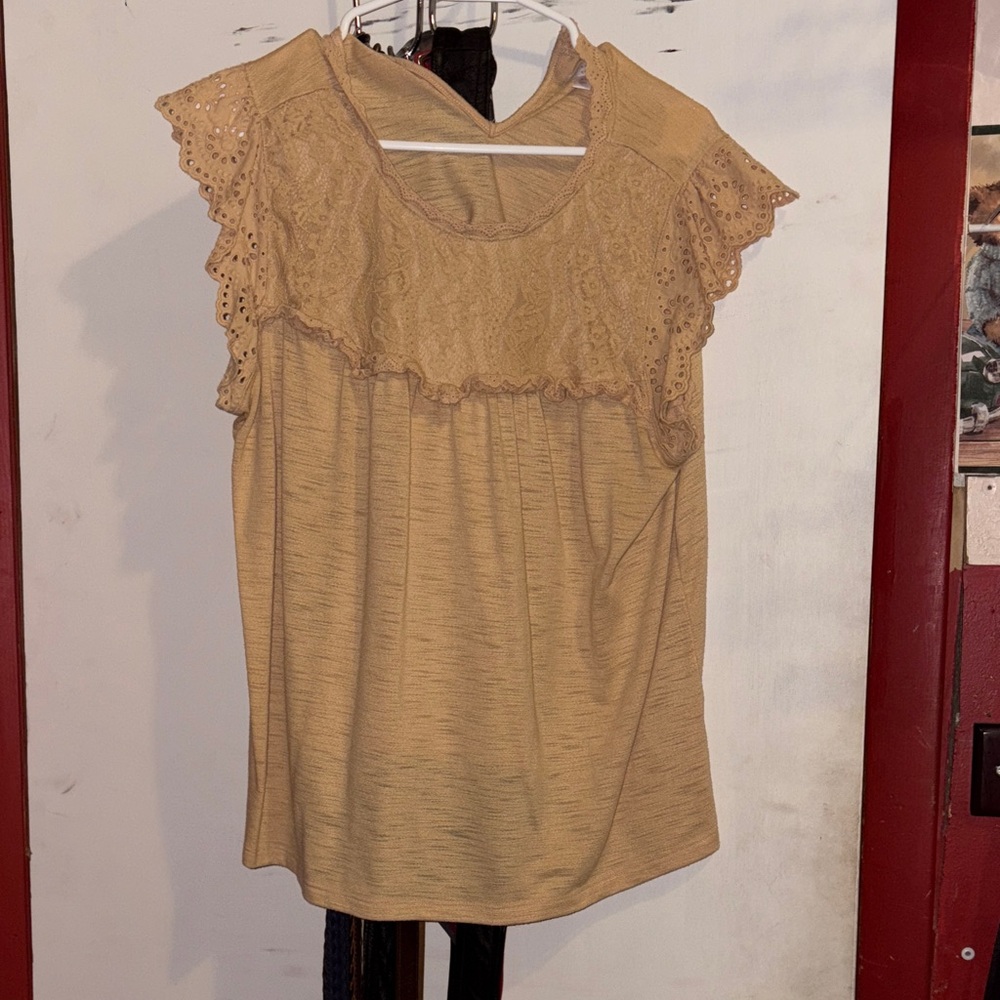 LC Lauren Conrad Tan Lace Blouse